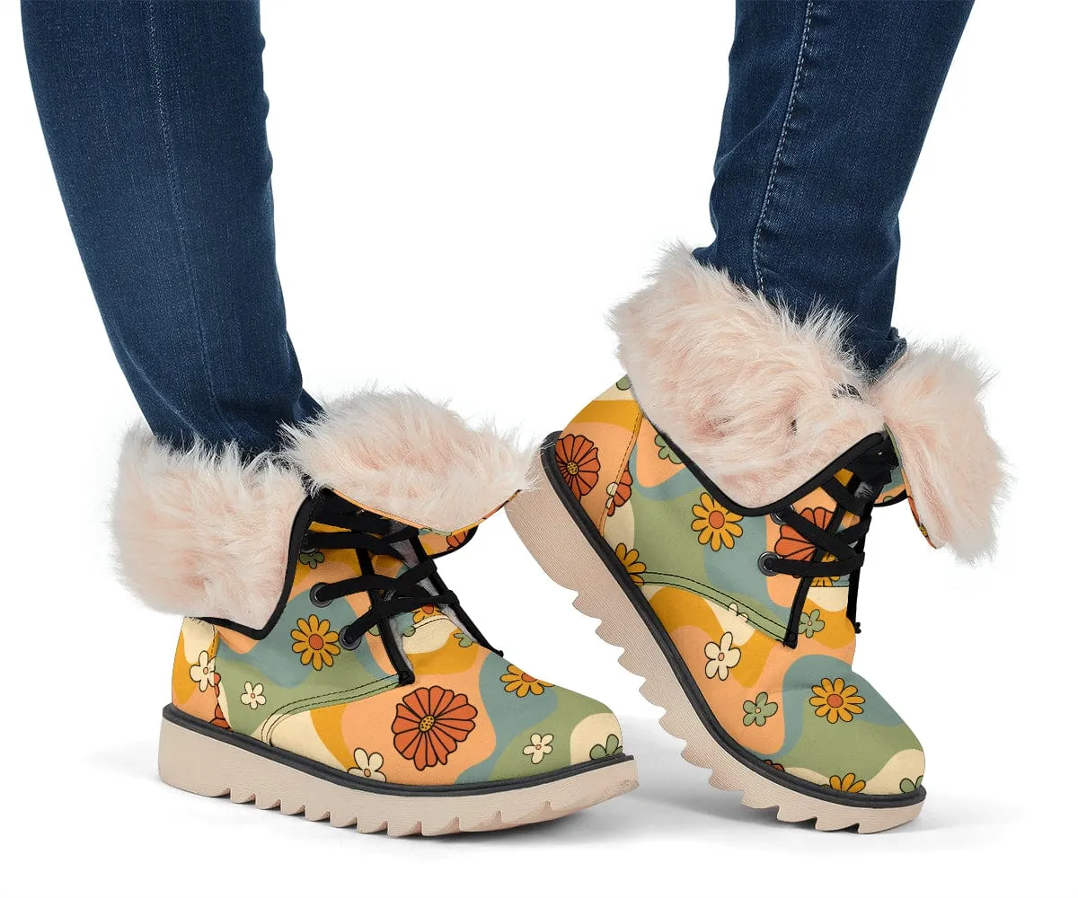 Groovy Daisy Mod Suede Snow Boots