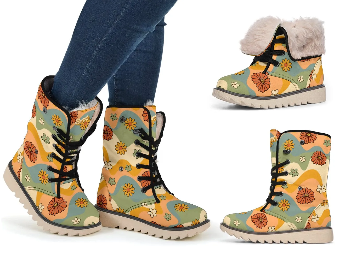 Groovy Daisy Mod Suede Snow Boots
