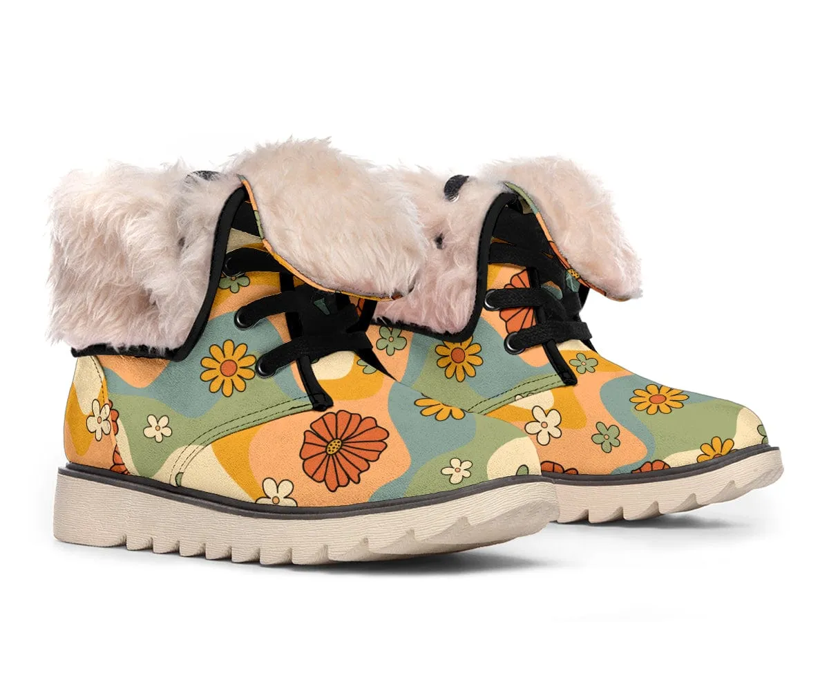 Groovy Daisy Mod Suede Snow Boots