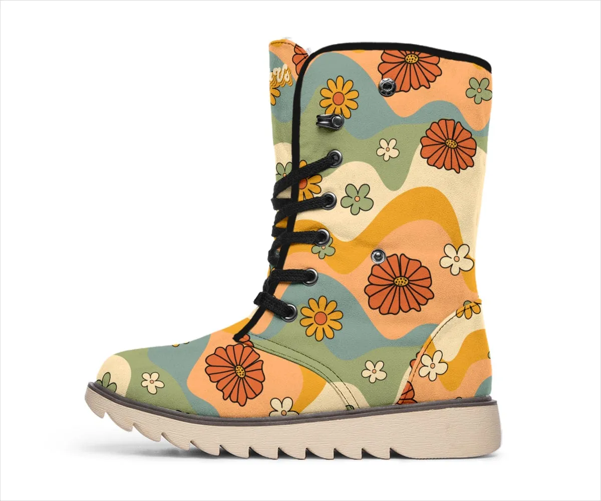 Groovy Daisy Mod Suede Snow Boots