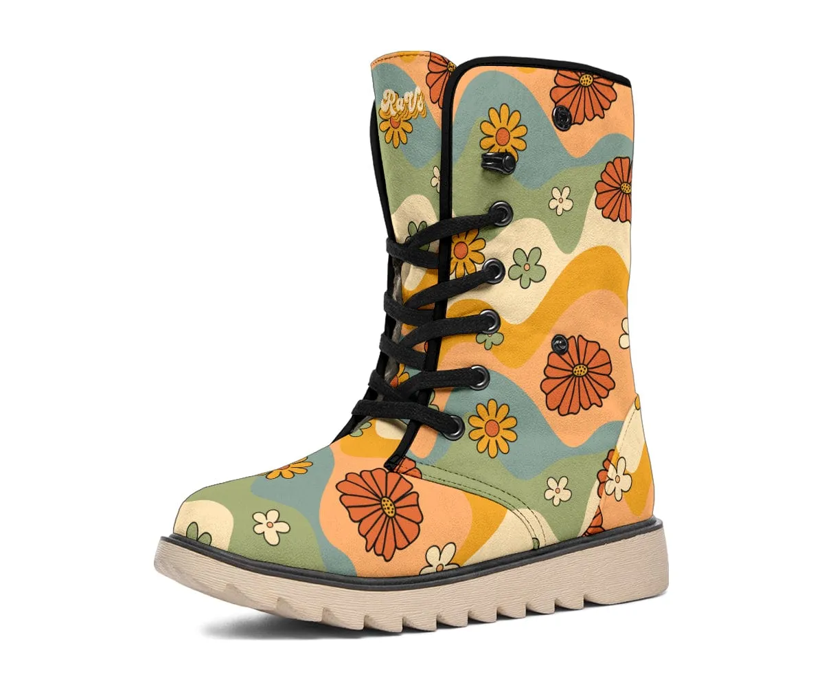 Groovy Daisy Mod Suede Snow Boots