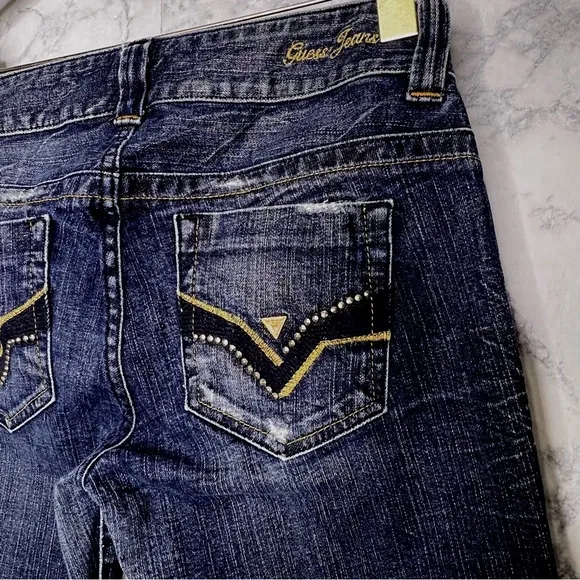 GUESS JEANS Vintage Studded Boot Cut Crop Stretch Jeans Womens Waist 28