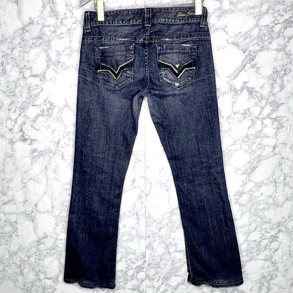 GUESS JEANS Vintage Studded Boot Cut Crop Stretch Jeans Womens Waist 28