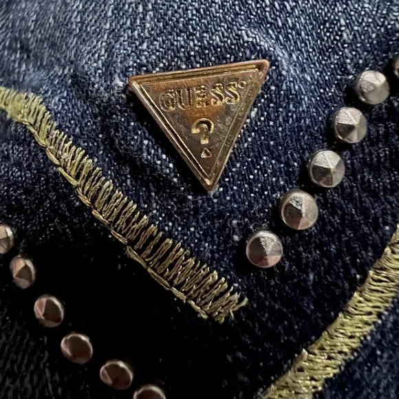 GUESS JEANS Vintage Studded Boot Cut Crop Stretch Jeans Womens Waist 28