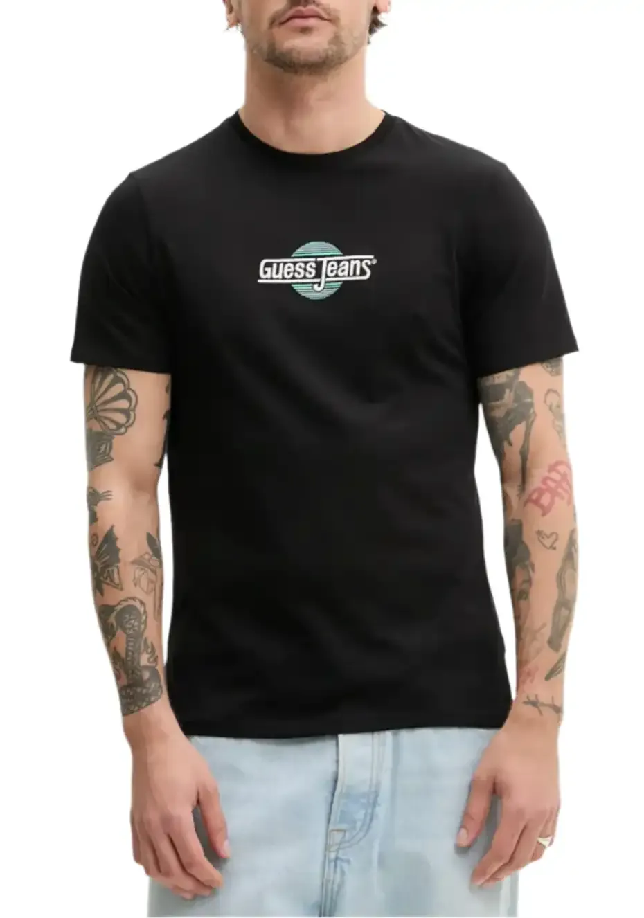 Guess Mens Embroidered Logo T-Shirt Black