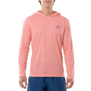 Guy Harvey Men's Sketchy Sail Long Sleeve Performance Hoodie Coral