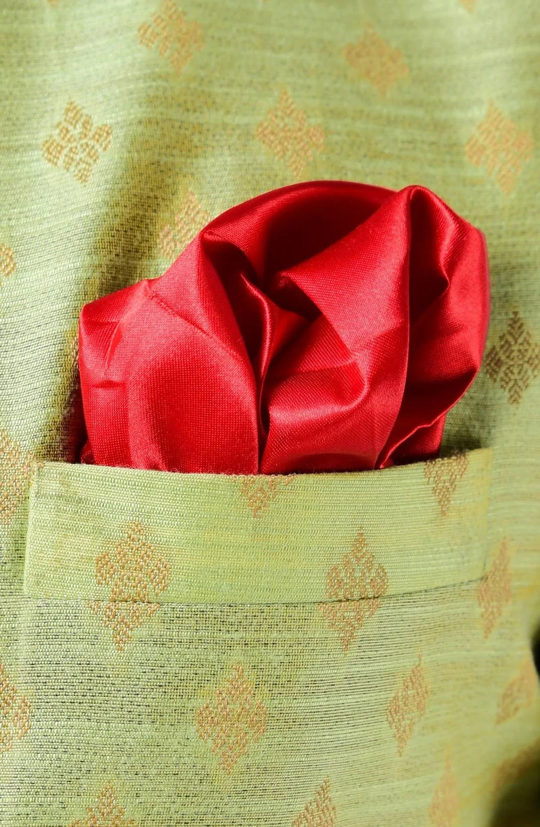 Handmade Brocade Silk Green Color Nehru Jacket With Kurta Pajama Set