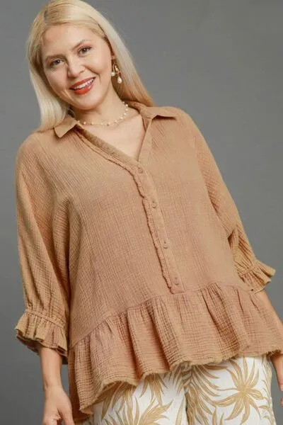 Hazel Blues® | Umgee Mineral Washed Cotton Gauze Top