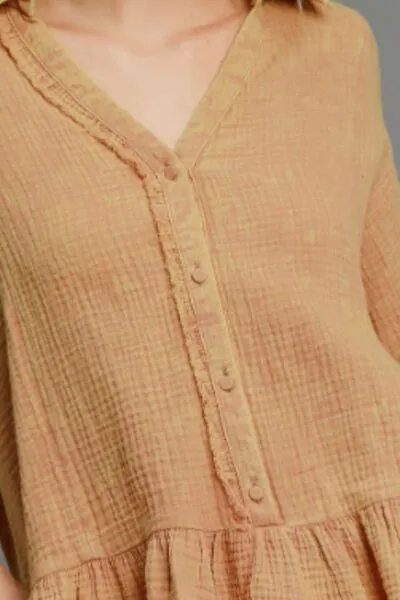 Hazel Blues® | Umgee Mineral Washed Cotton Gauze Top