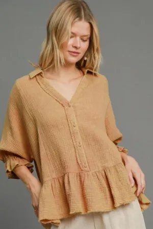 Hazel Blues® | Umgee Mineral Washed Cotton Gauze Top