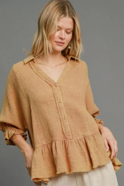 Hazel Blues® | Umgee Mineral Washed Cotton Gauze Top
