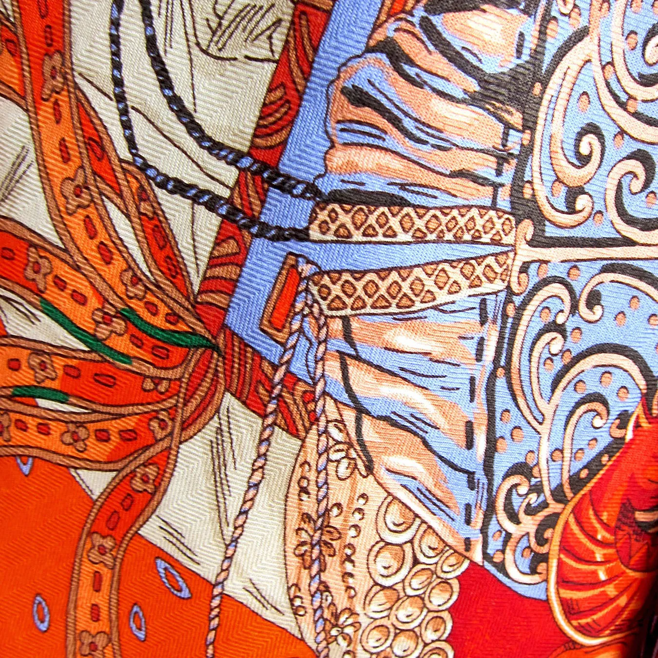 Hermes Cavaliers du Caucase Cashmere Silk GM Shawl Scarf Vibrant Orange Classic