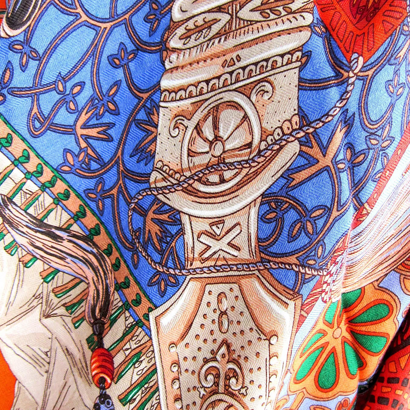 Hermes Cavaliers du Caucase Cashmere Silk GM Shawl Scarf Vibrant Orange Classic