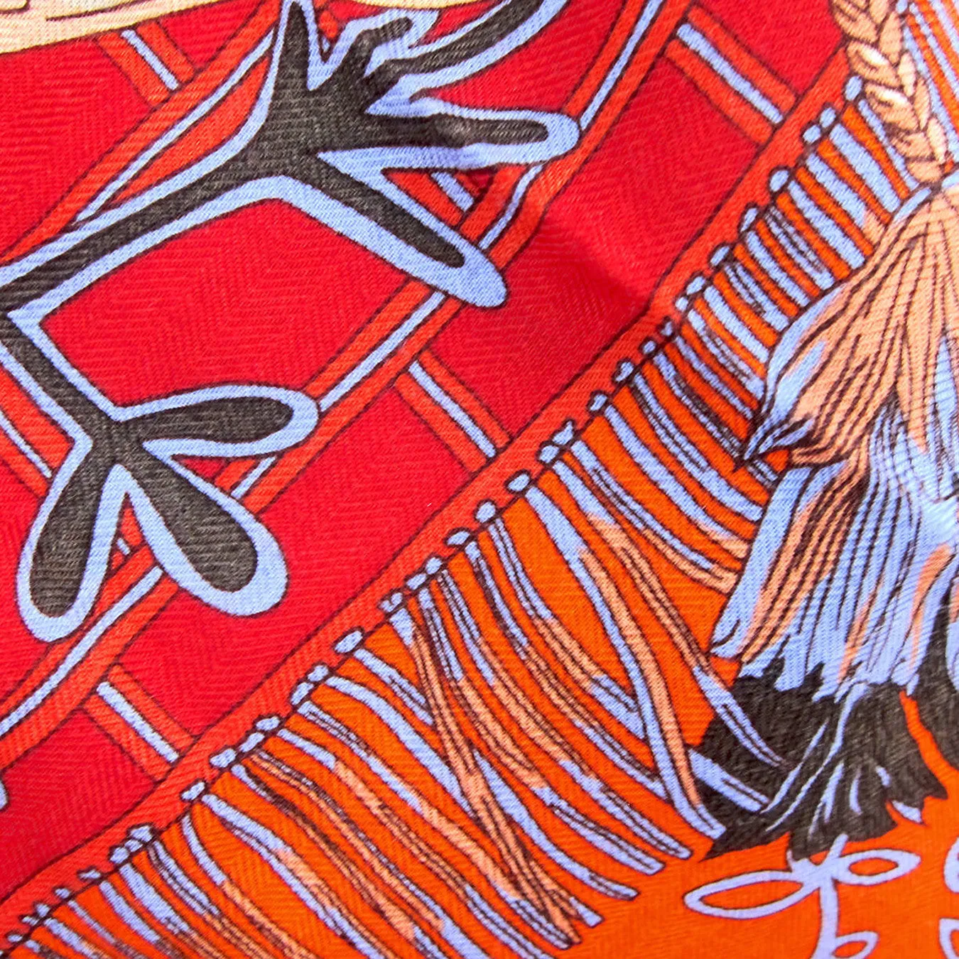 Hermes Cavaliers du Caucase Cashmere Silk GM Shawl Scarf Vibrant Orange Classic