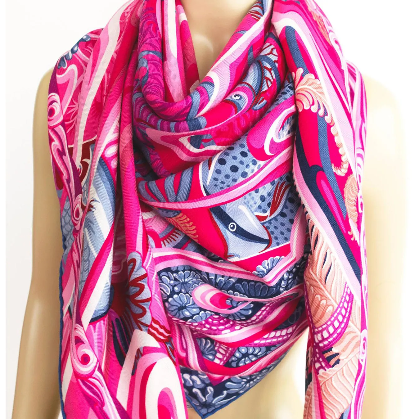 Hermes De la Mer au Ciel Cashmere Silk Shawl Scarf GM Spring
