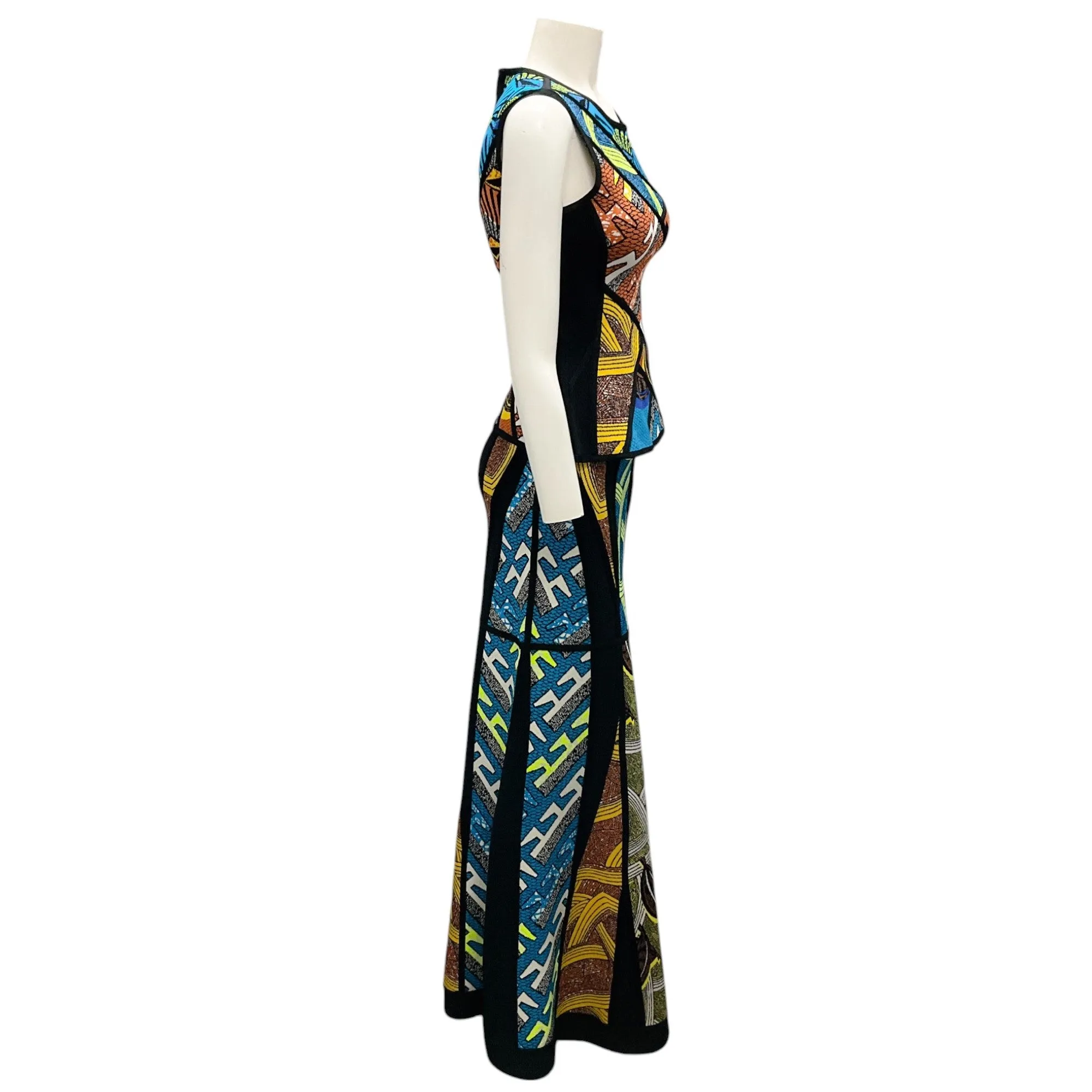 Herve Leger Blue / Black Multi Knit Donella Top and Nolena Skirt Two-Piece Set