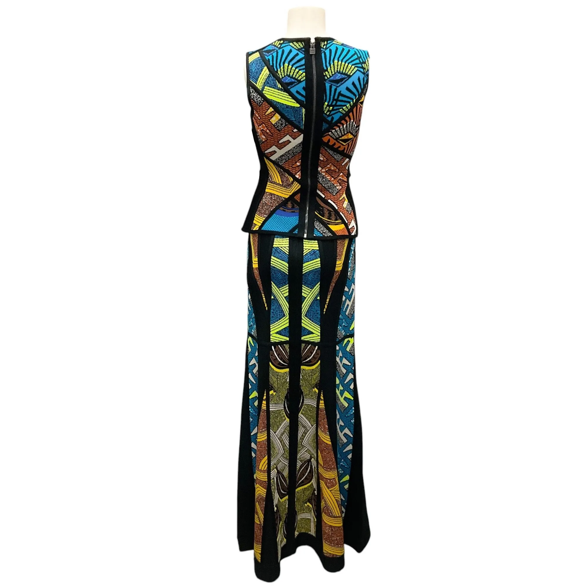 Herve Leger Blue / Black Multi Knit Donella Top and Nolena Skirt Two-Piece Set