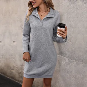 High Collar Women's Sweatshirt Dress with Button Details