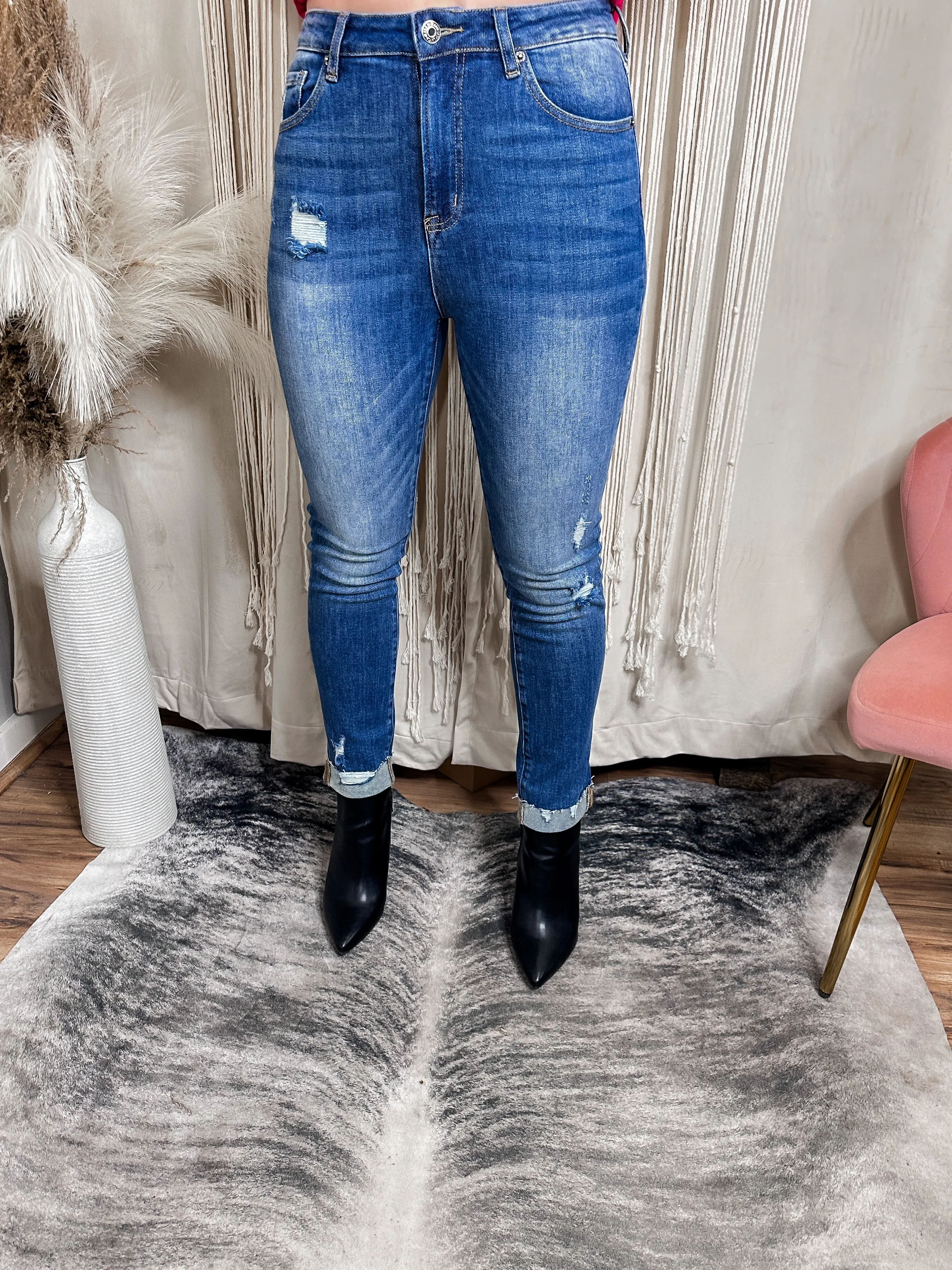 High rise vintage washed skinny jeans