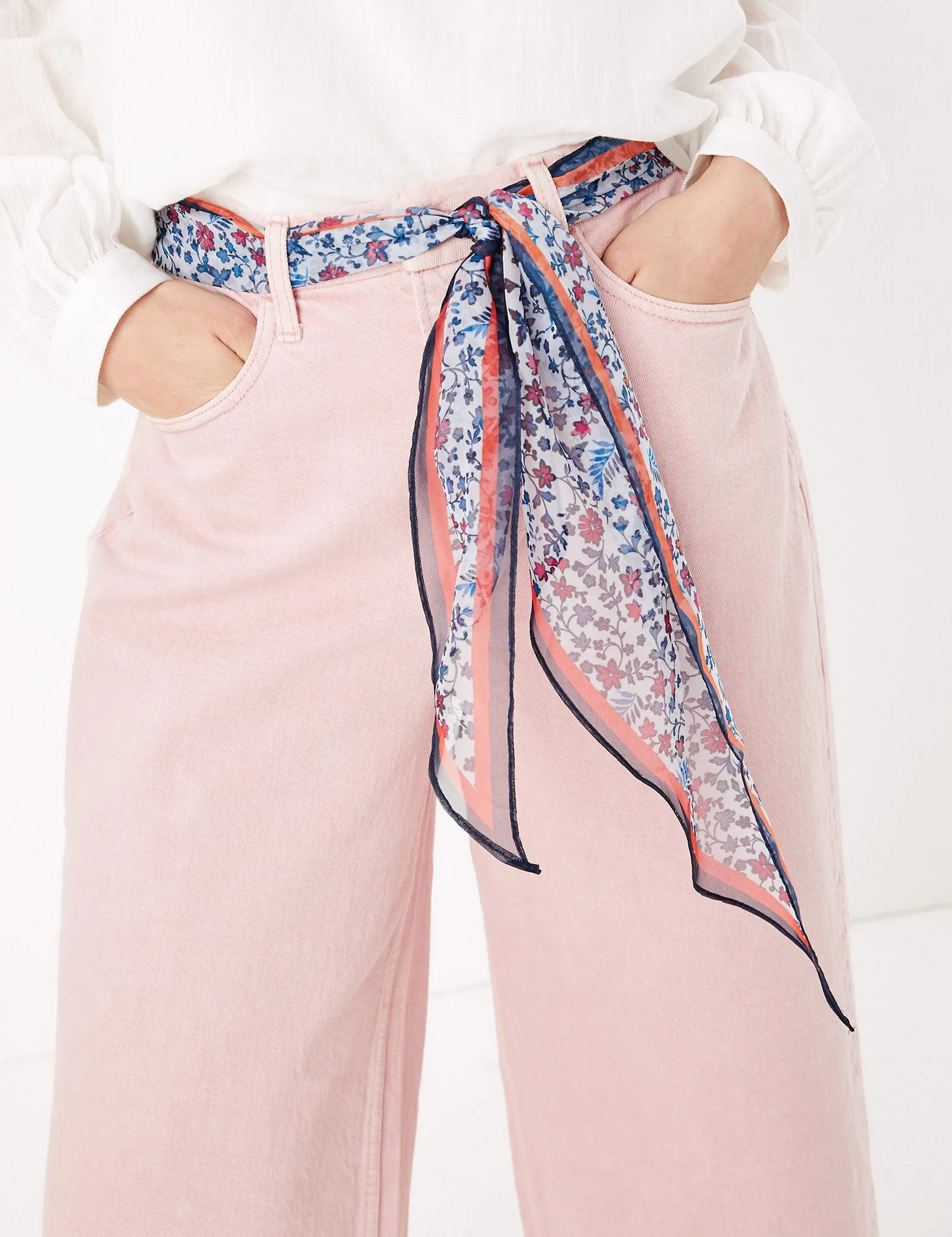 High Waisted Scarf Belt Wide Leg Jeans