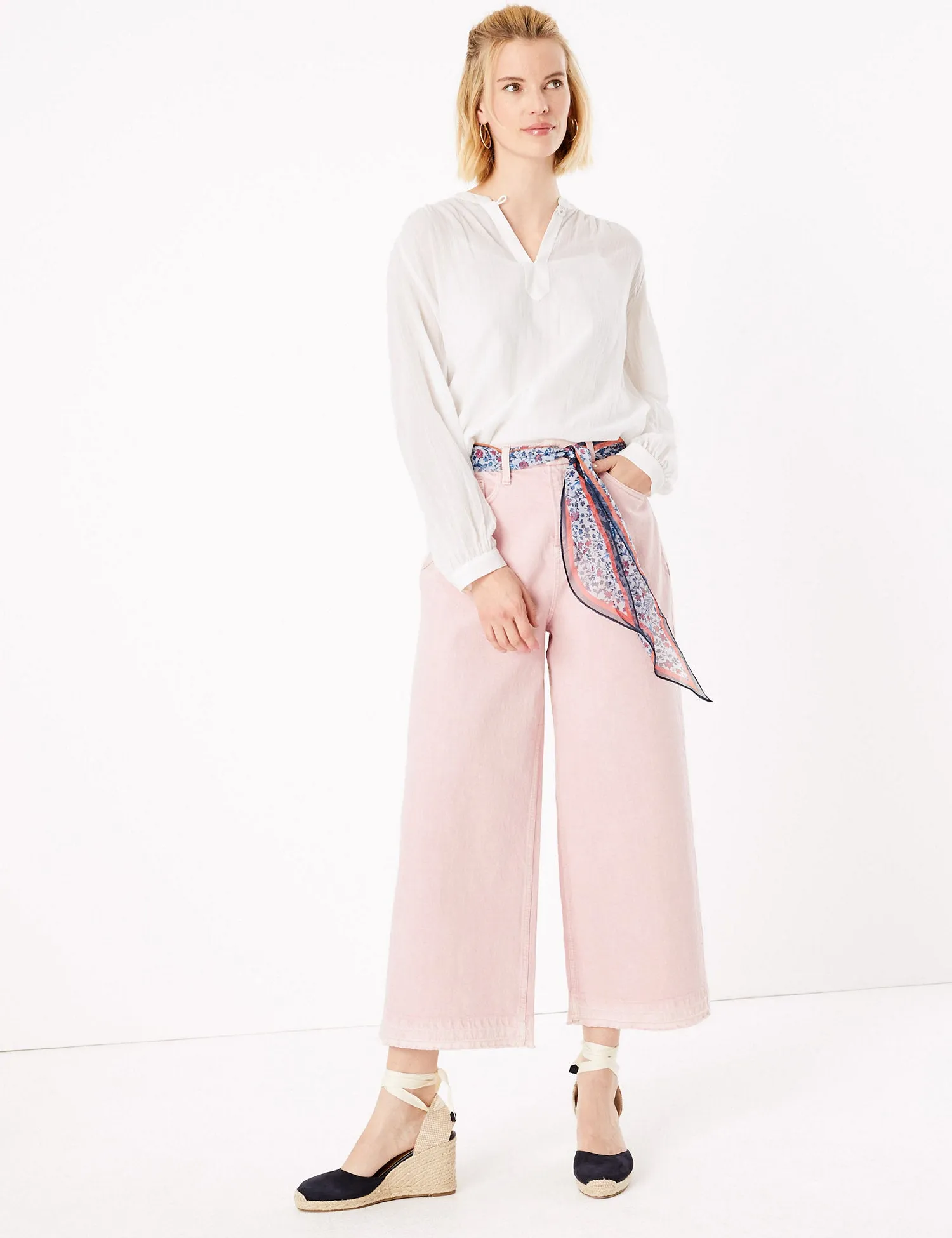 High Waisted Scarf Belt Wide Leg Jeans
