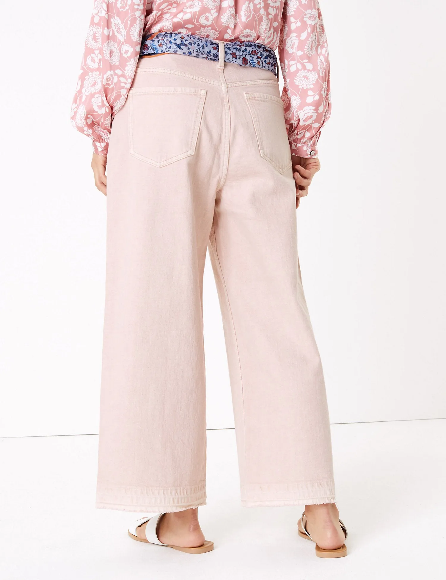 High Waisted Scarf Belt Wide Leg Jeans