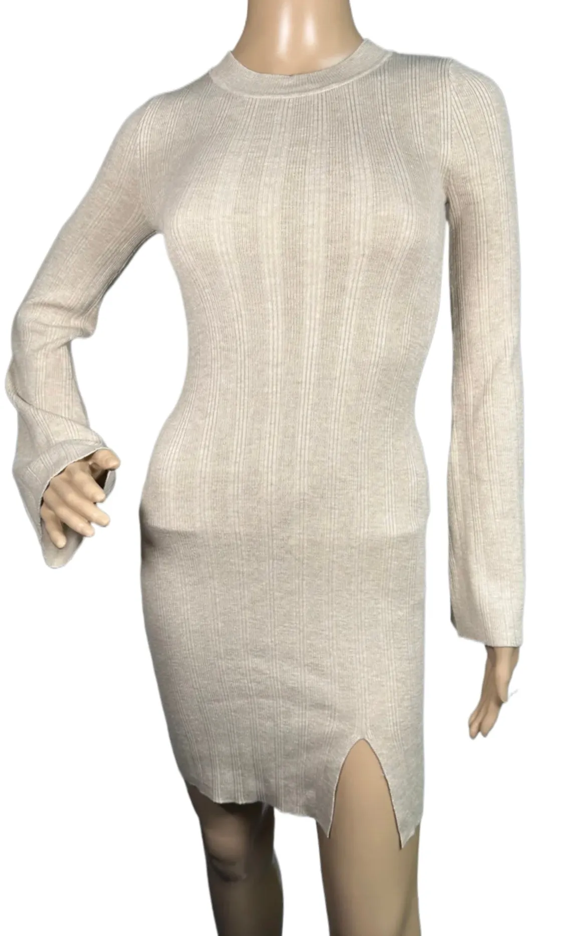 HIPPIE ROSE Crewneck Side-Slit Sweater Dress