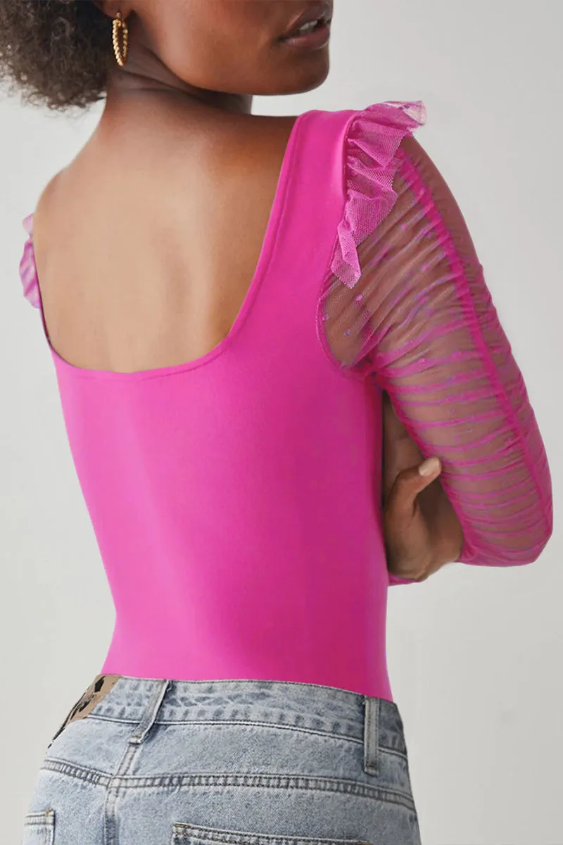 HTR1045 Sheer Sleeve Square Neck Top