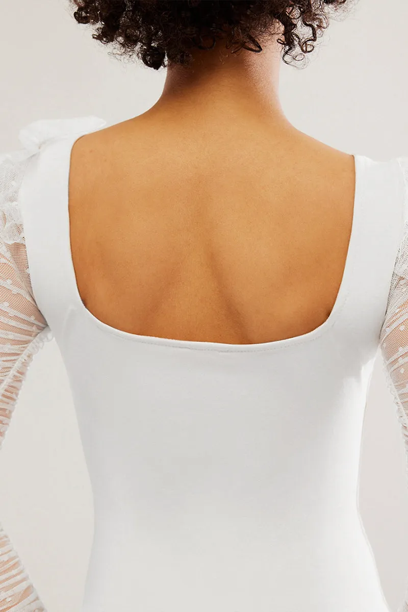 HTR1045 Sheer Sleeve Square Neck Top