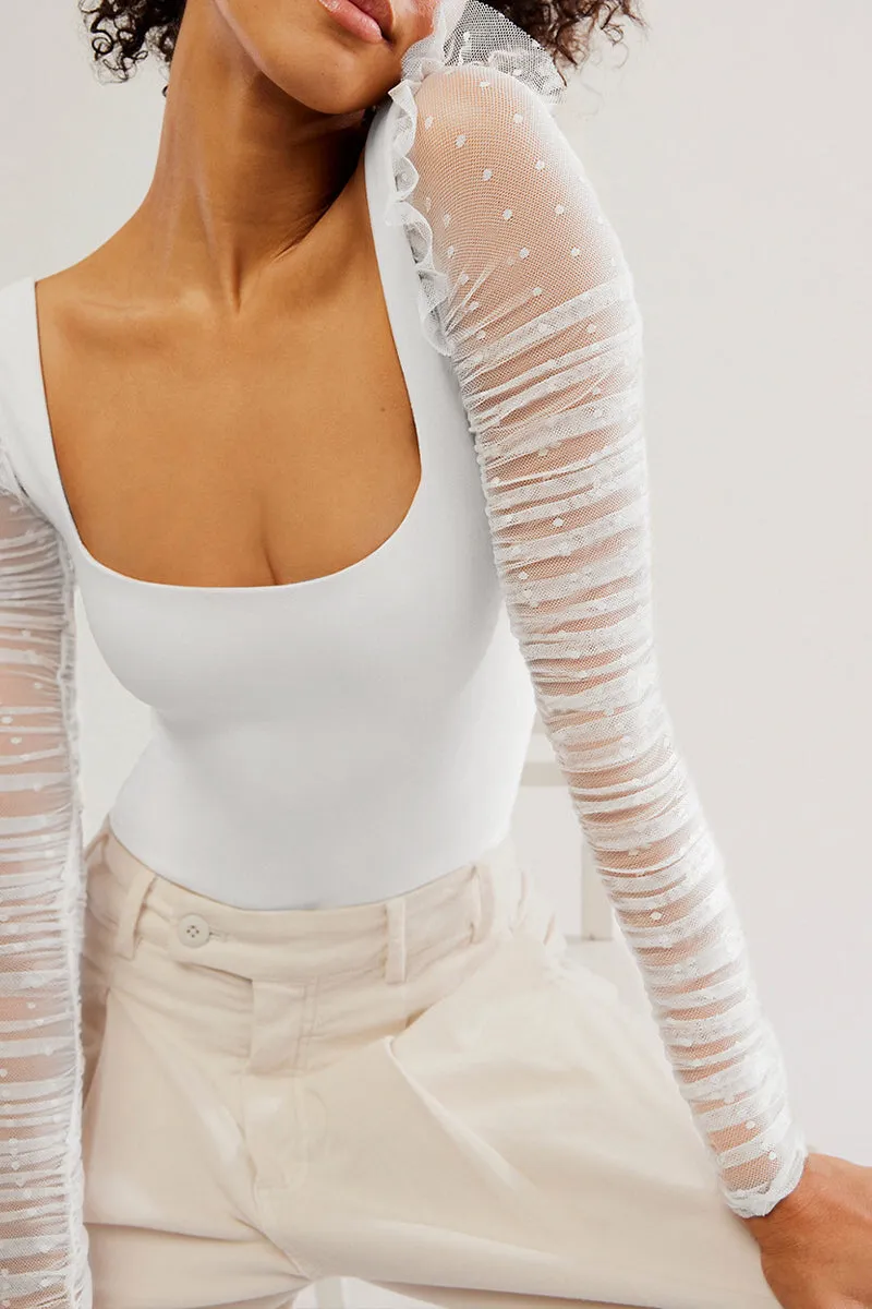 HTR1045 Sheer Sleeve Square Neck Top