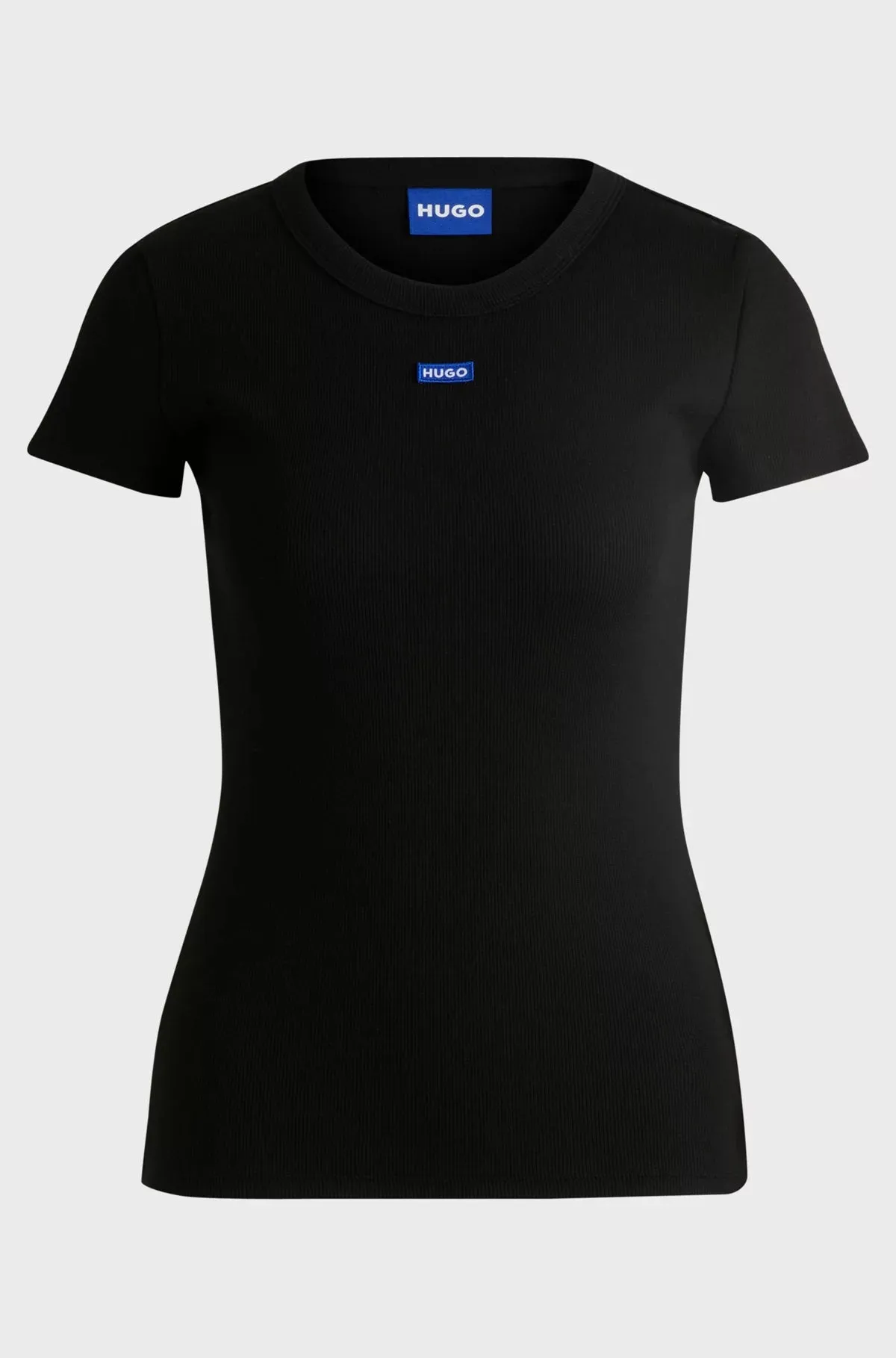 Hugo Blue | Slim-Fit T-Shirt aus Stretch-Baumwolle mit blauem Logo-Aufnäher | 001 schwarz