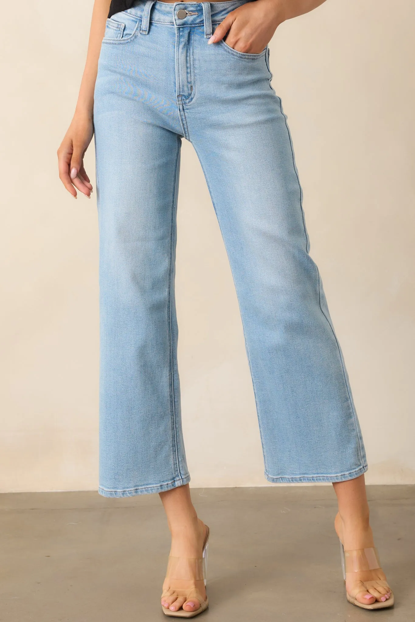 Into The Clouds Light Wash Cropped Wide Leg Jeans