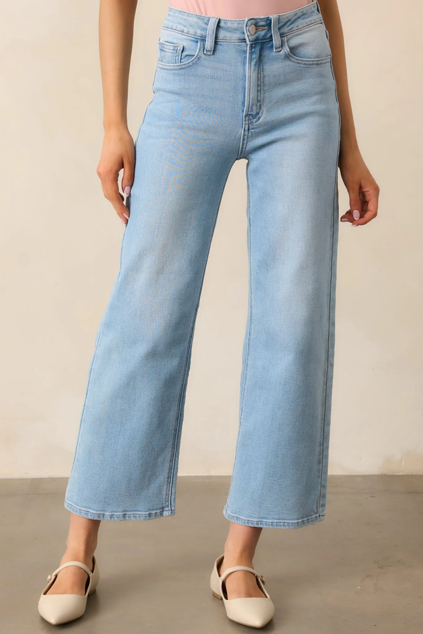 Into The Clouds Light Wash Cropped Wide Leg Jeans