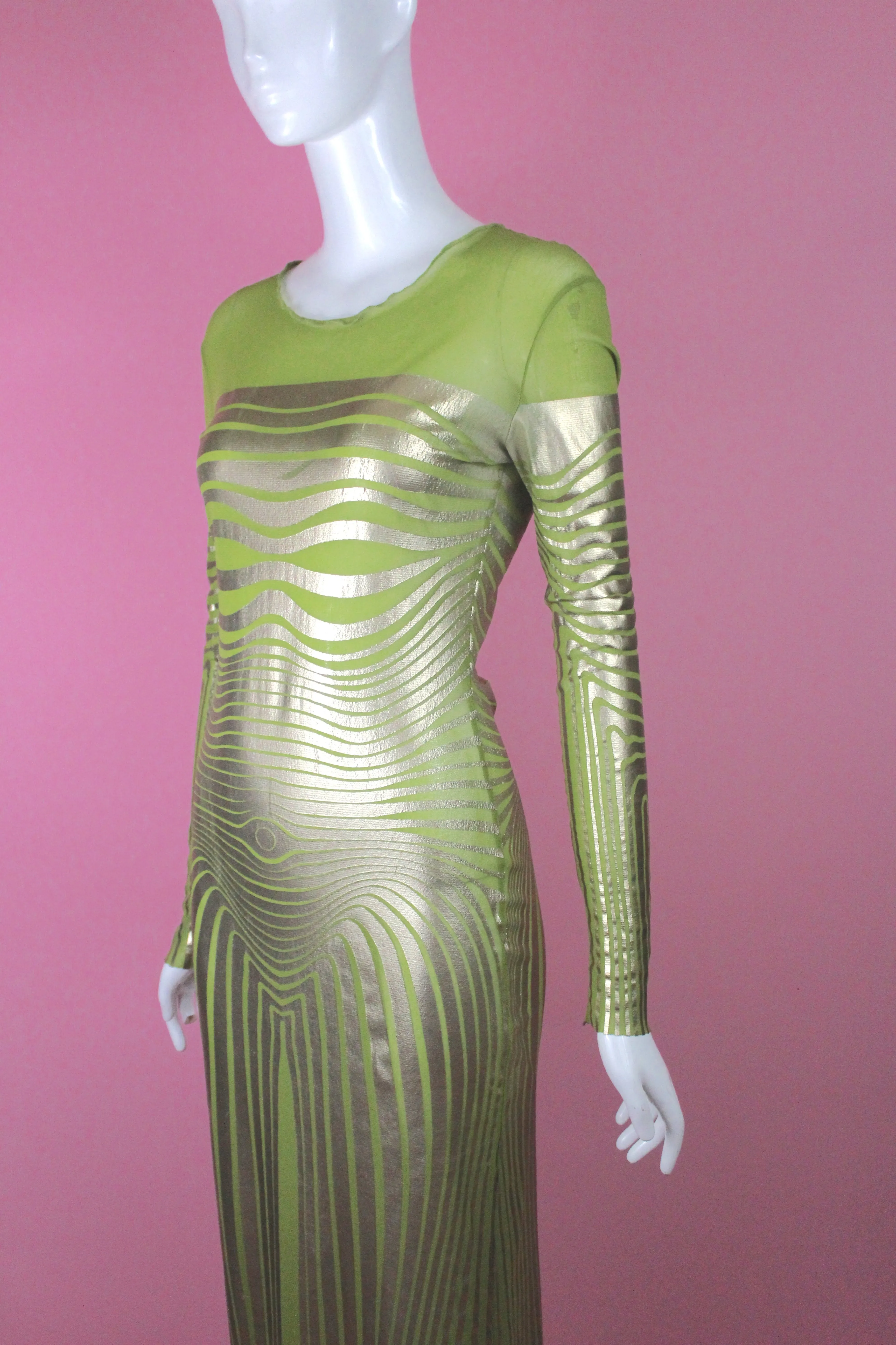 Jean Paul Gaultier Lime Green Cyberbaba Trompe l'œil Dress, SS96, Size S