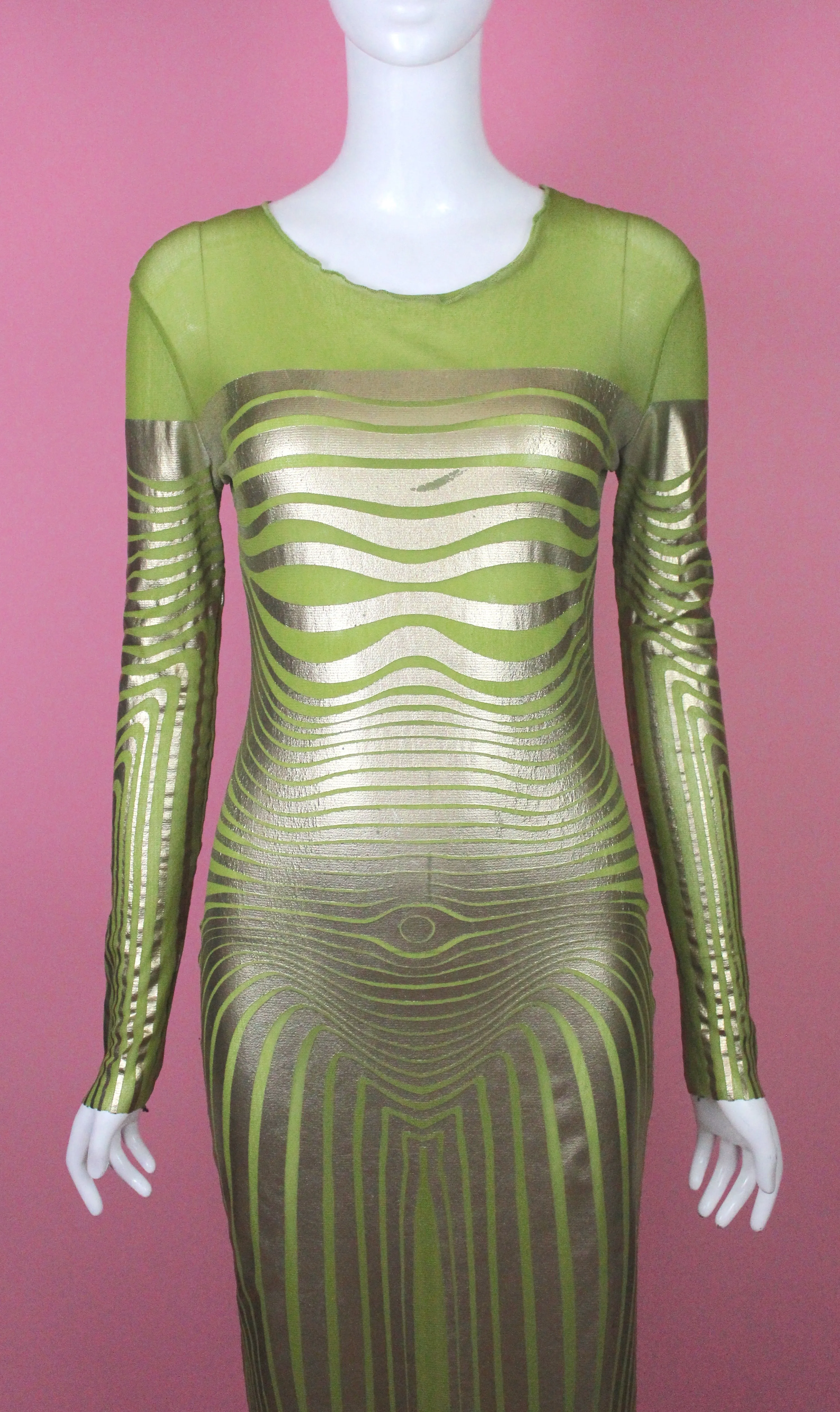 Jean Paul Gaultier Lime Green Cyberbaba Trompe l'œil Dress, SS96, Size S