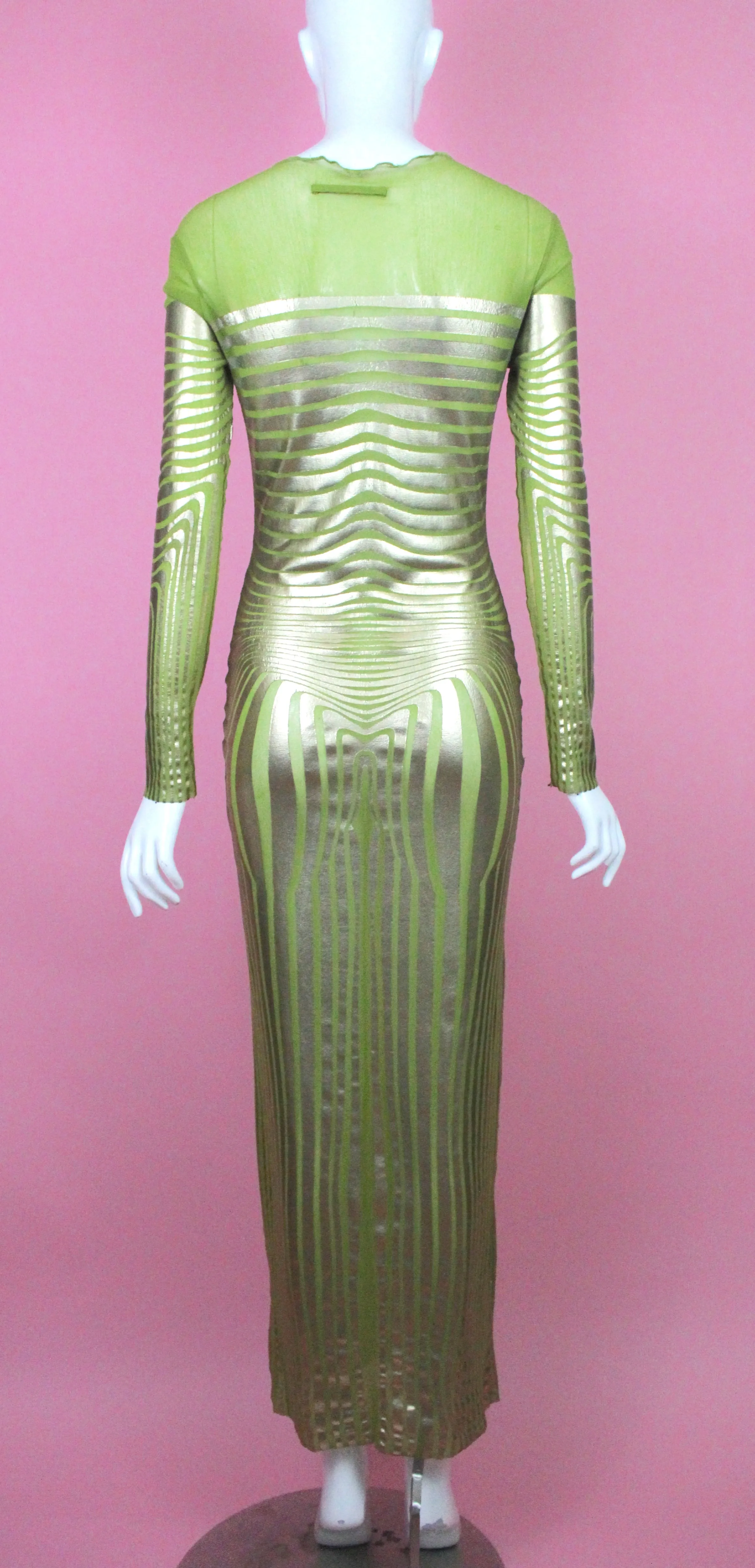 Jean Paul Gaultier Lime Green Cyberbaba Trompe l'œil Dress, SS96, Size S