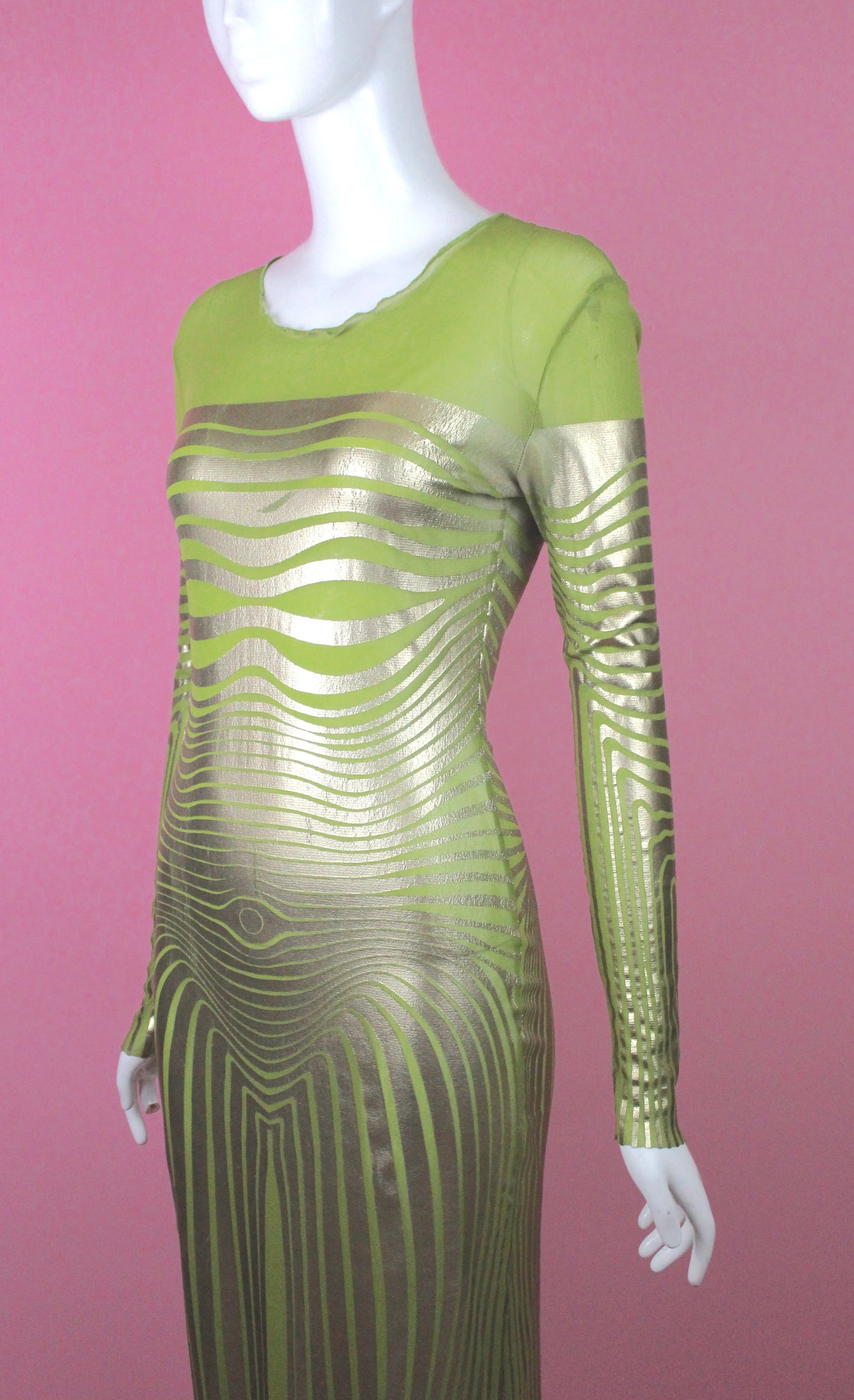 Jean Paul Gaultier Lime Green Cyberbaba Trompe l'œil Dress, SS96, Size S