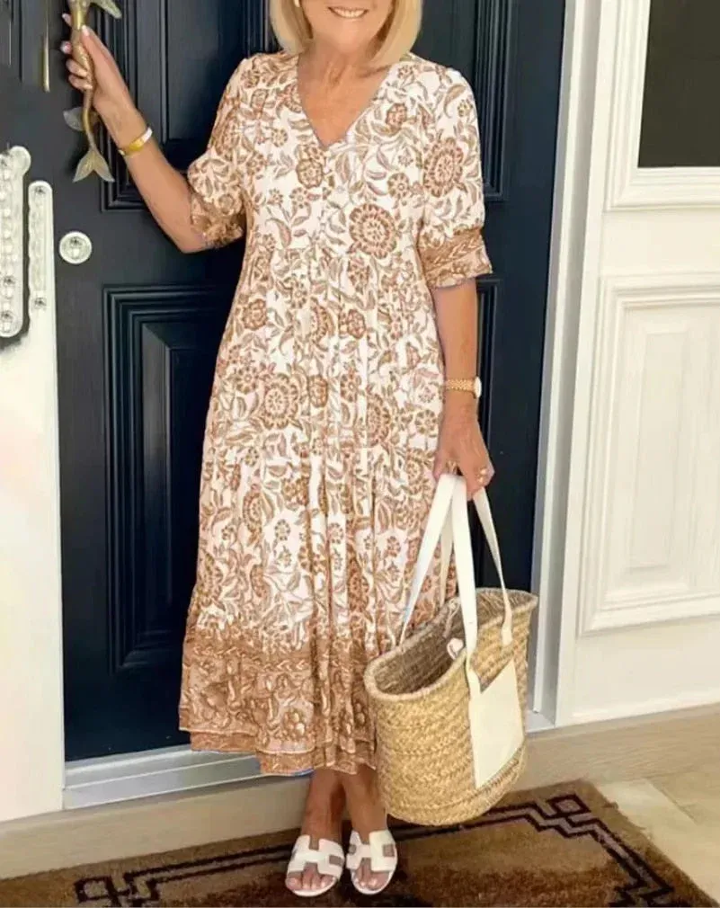 Jennica - Elegant floral dress with V-neckline