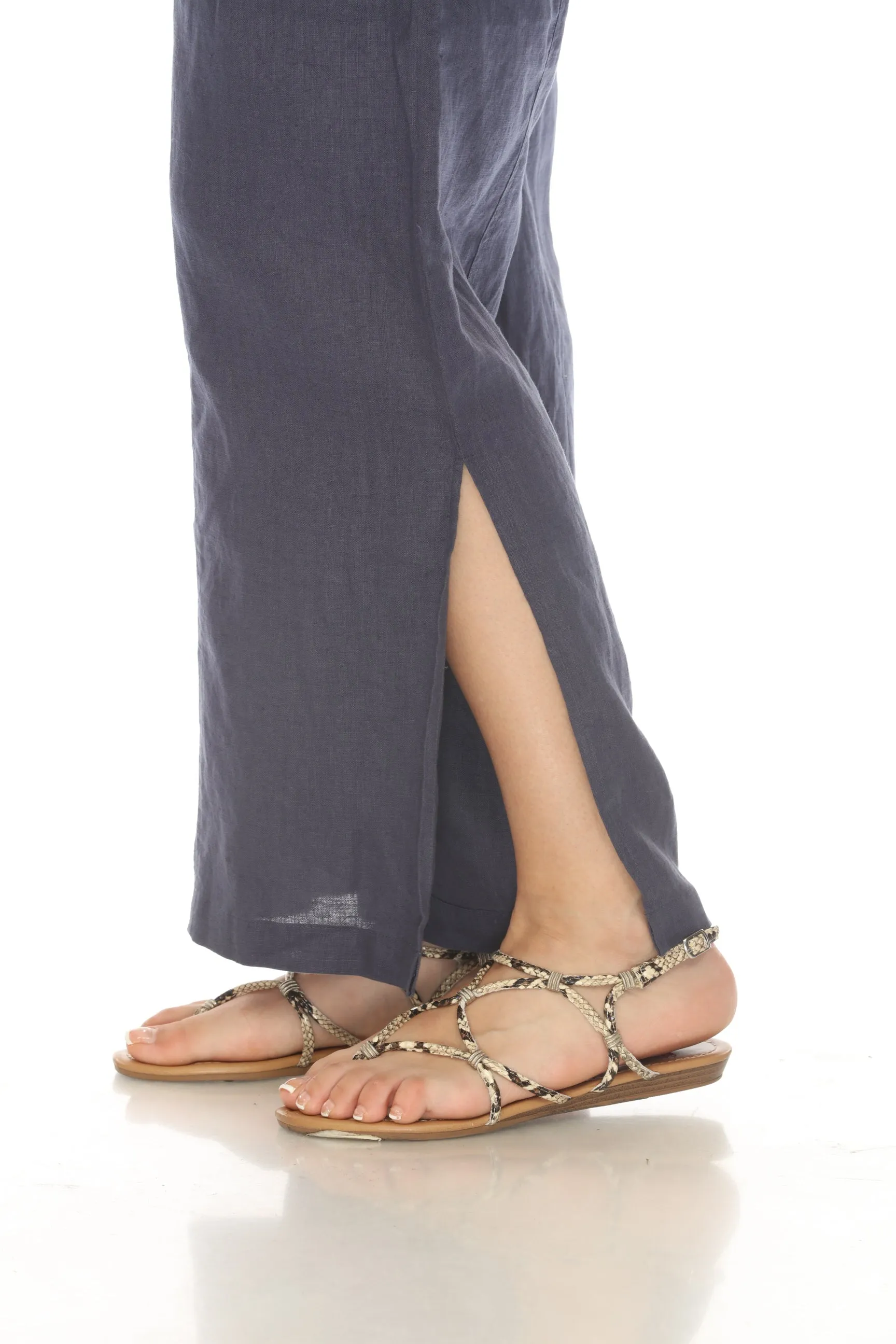 Johnny Was Calme Blue Linen Pull-On Pants with Slits O61072 Boho Chic