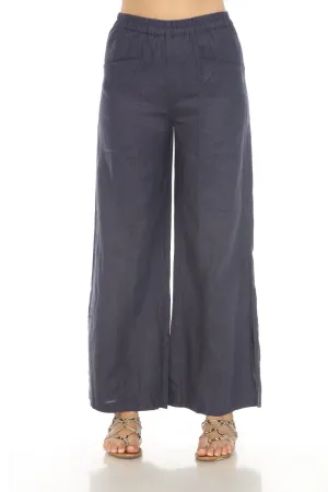Johnny Was Calme Blue Linen Pull-On Pants with Slits O61072 Boho Chic