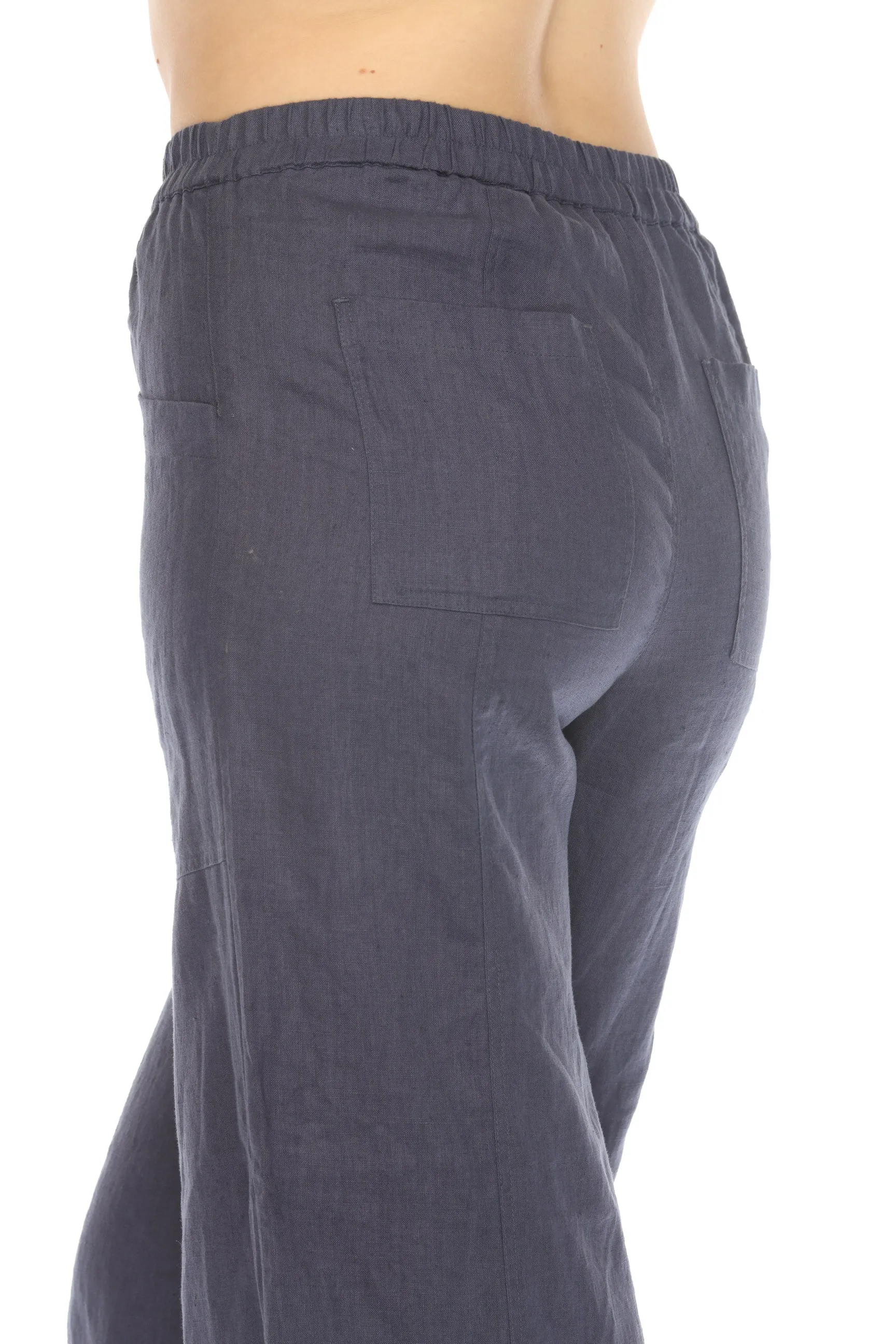 Johnny Was Calme Blue Linen Pull-On Pants with Slits O61072 Boho Chic