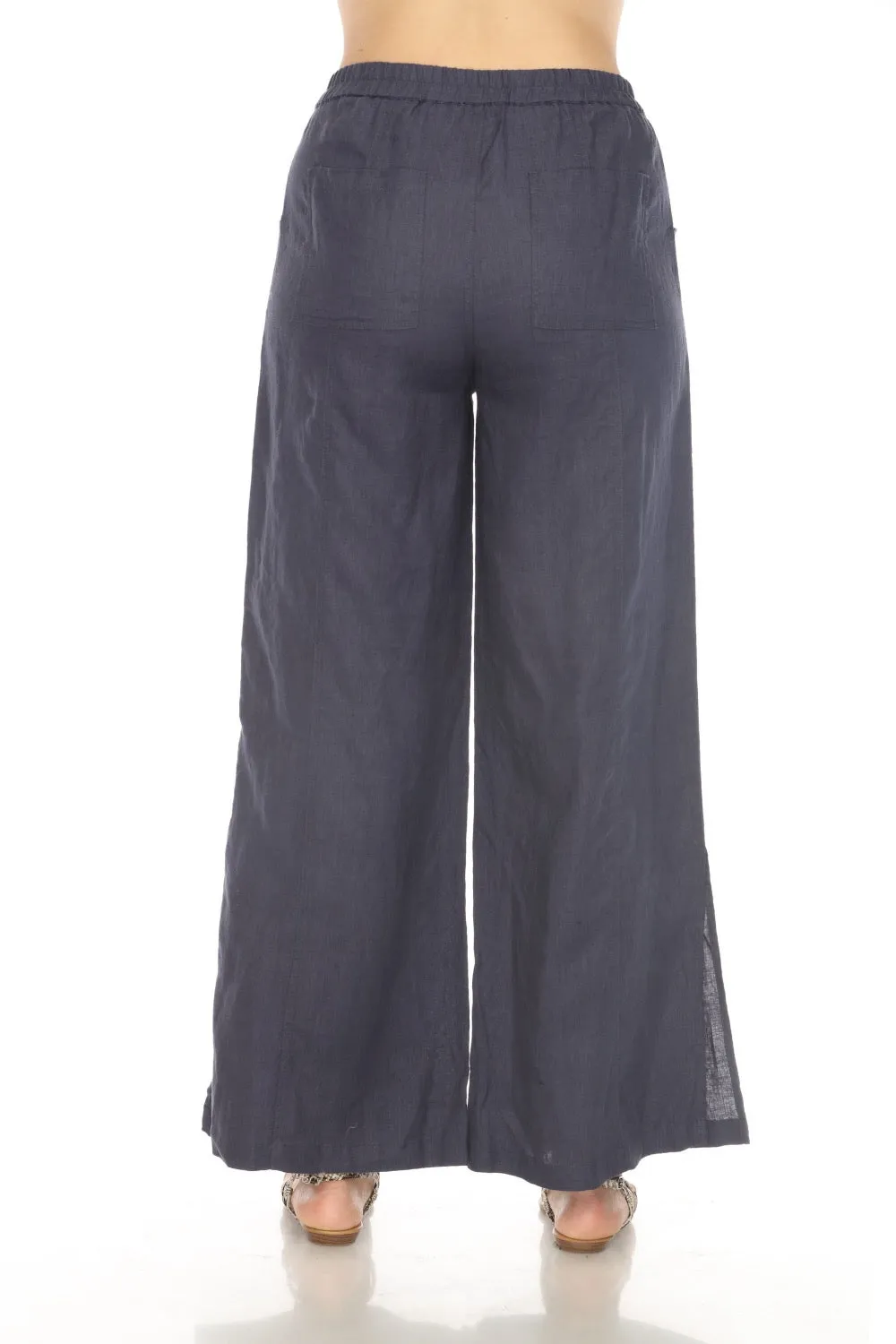 Johnny Was Calme Blue Linen Pull-On Pants with Slits O61072 Boho Chic