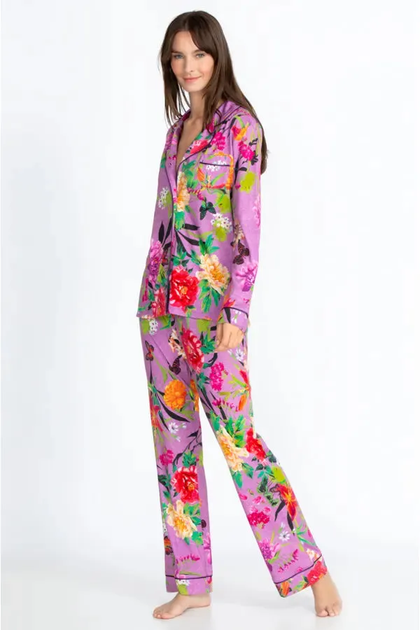 JOHNNY WAS LOUNG 2 PIECE LONG SLEEVE PANT PURPLE GOZA LONG PJ SET NEW XL EXTRA LARGE