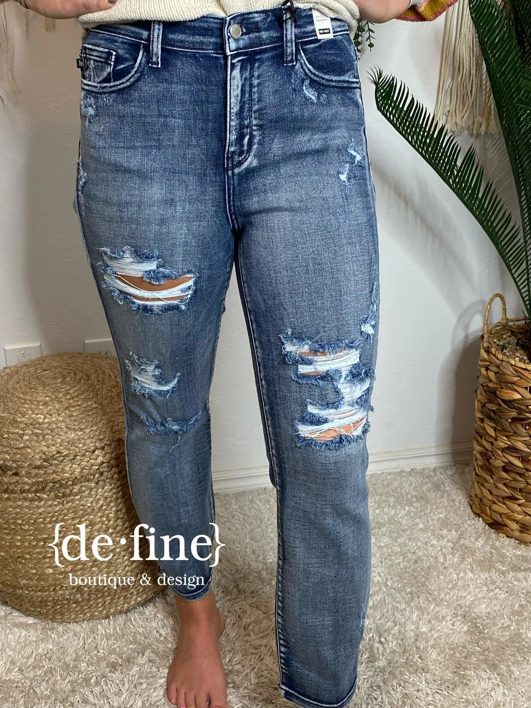 Judy Blue High Rise Destroyed Boyfriend Jeans in Regular & Curvy