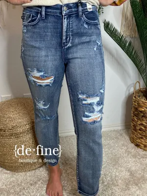 Judy Blue High Rise Destroyed Boyfriend Jeans in Regular & Curvy