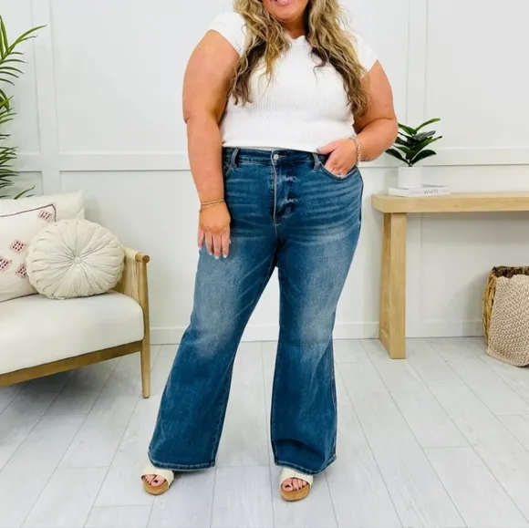 Judy Blue Mid Rise Tummy Control Vintage Wash Classic Flare Jeans Various NEW