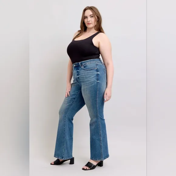 Judy Blue Mid Rise Tummy Control Vintage Wash Classic Flare Jeans Various NEW