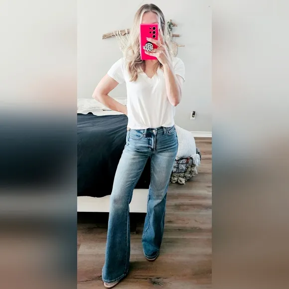 Judy Blue Mid Rise Tummy Control Vintage Wash Classic Flare Jeans Various NEW