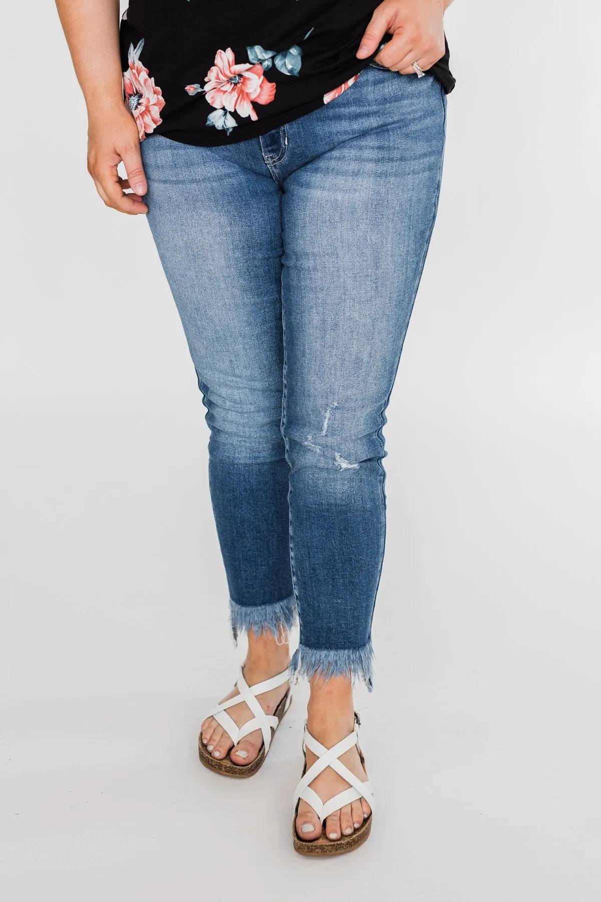 KanCan Raw Hem Skinny Jeans- Heather Wash