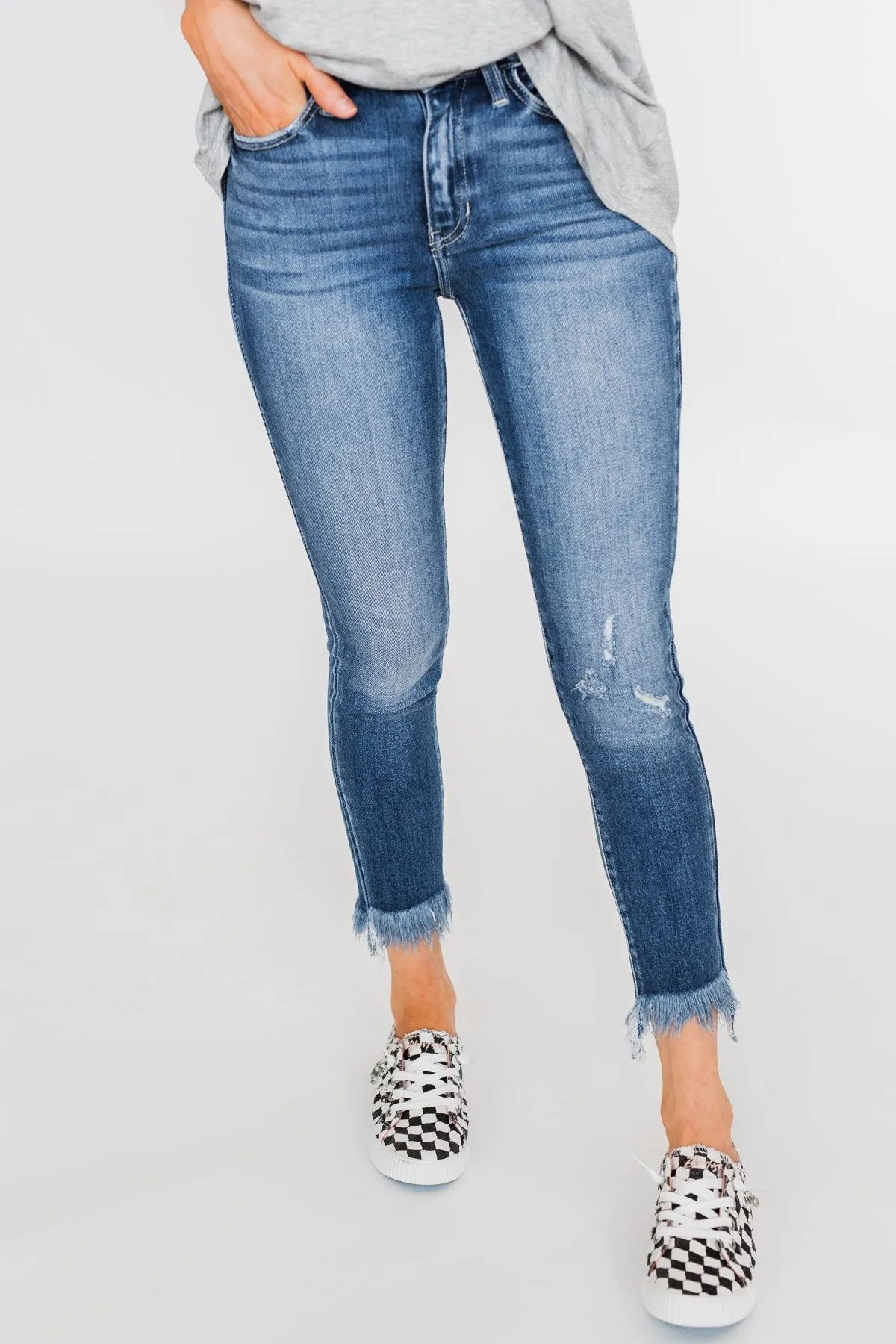 KanCan Raw Hem Skinny Jeans- Heather Wash